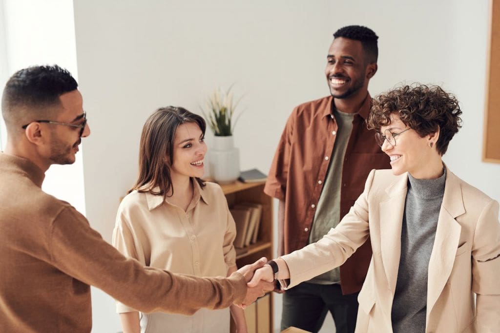 Business professionals collaborating in a modern office