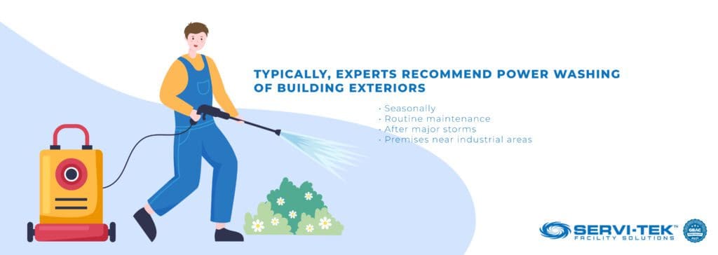 Experts recommend power washing of building exteriors